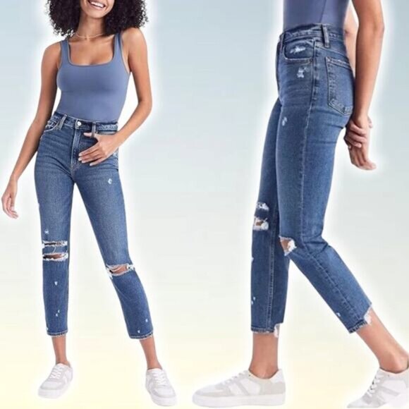 ABERCROMBIE & FITCH Curve Love The Mom High Rise Jean Sz 26 Distressed Destroyed - Picture 1 of 6